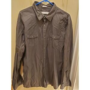 Calvin Klein Shirt Mens XL LongSleeve ButtonDown Gray stripe